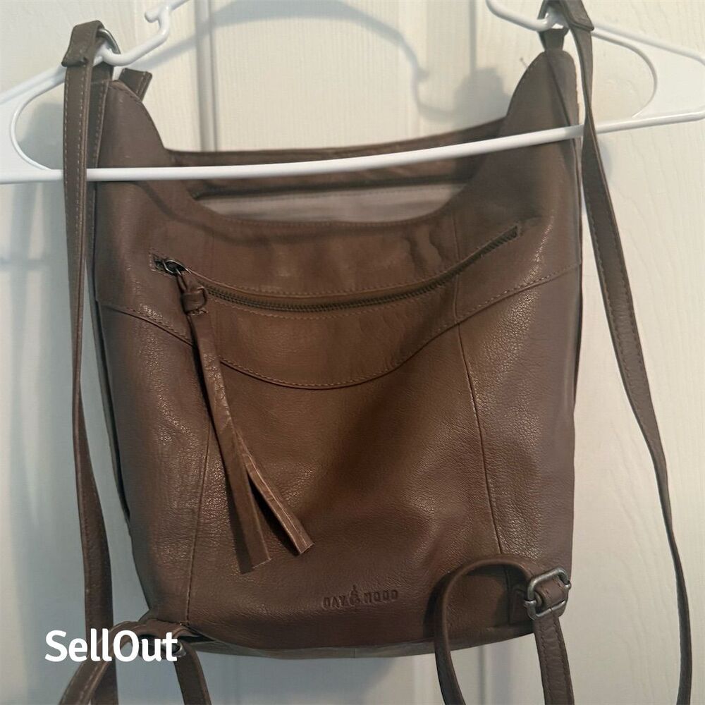 Day & Mood Greta Brown Woven Leather Crossbody Backpack Bag for Women - Picture 2 of 6